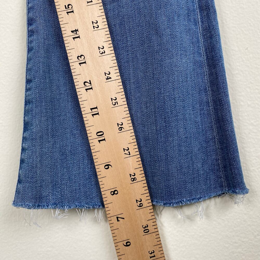 🛑SOLD🛑 Mother The Weekender Fray Jeans Size 25 Graffiti Girl Blue Mid Rise Flare - Picture 14 of 14